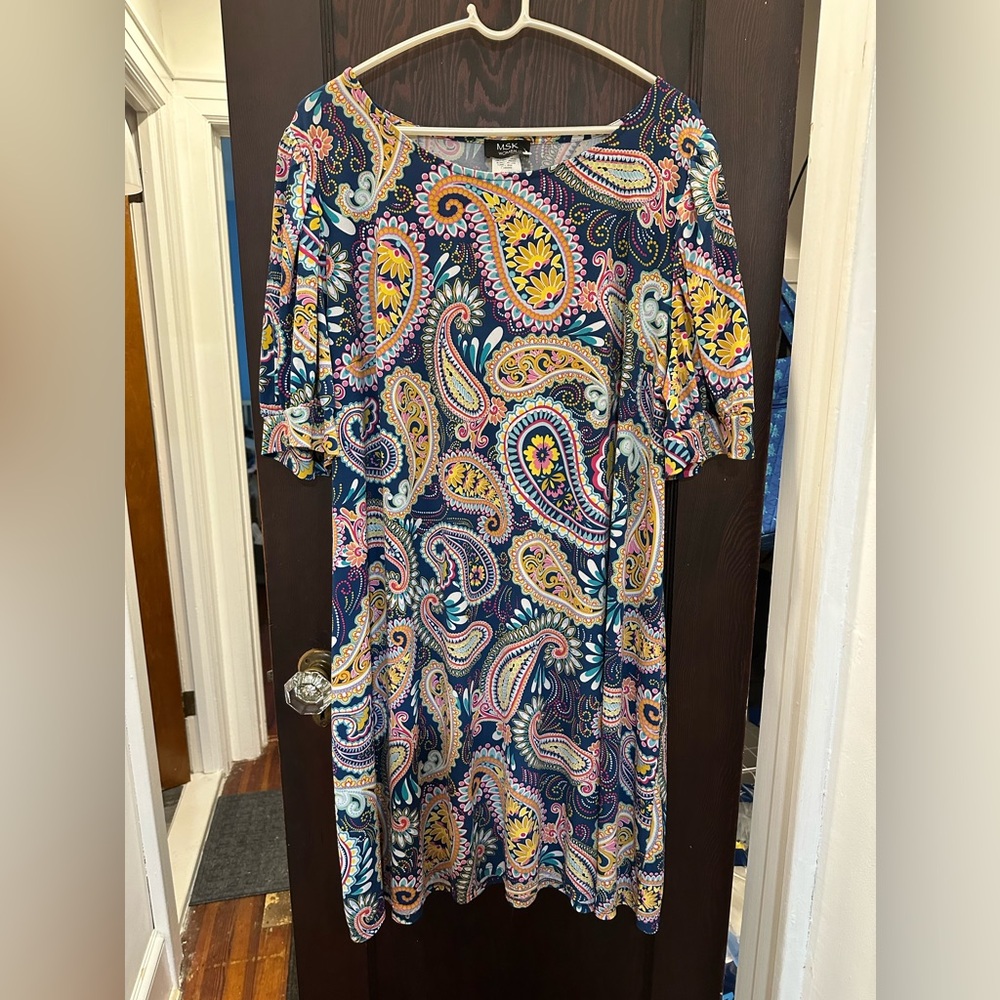 MSK Women’s paisley print pullover 3/4 Sleeve Dress SZ 3x